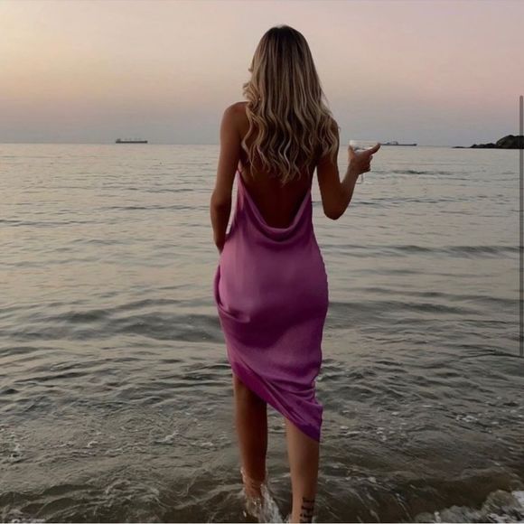 ZARA - SOLD OUT NWT SATIN LINGERIE STYLE DRESS
PINK / MAUVE SIZE LARGE - Picture 5 of 15